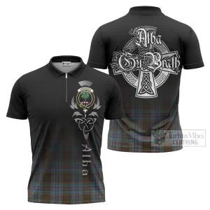 Anderson Tartan Zipper Polo Shirt Featuring Alba Gu Brath Family Crest Celtic Inspired