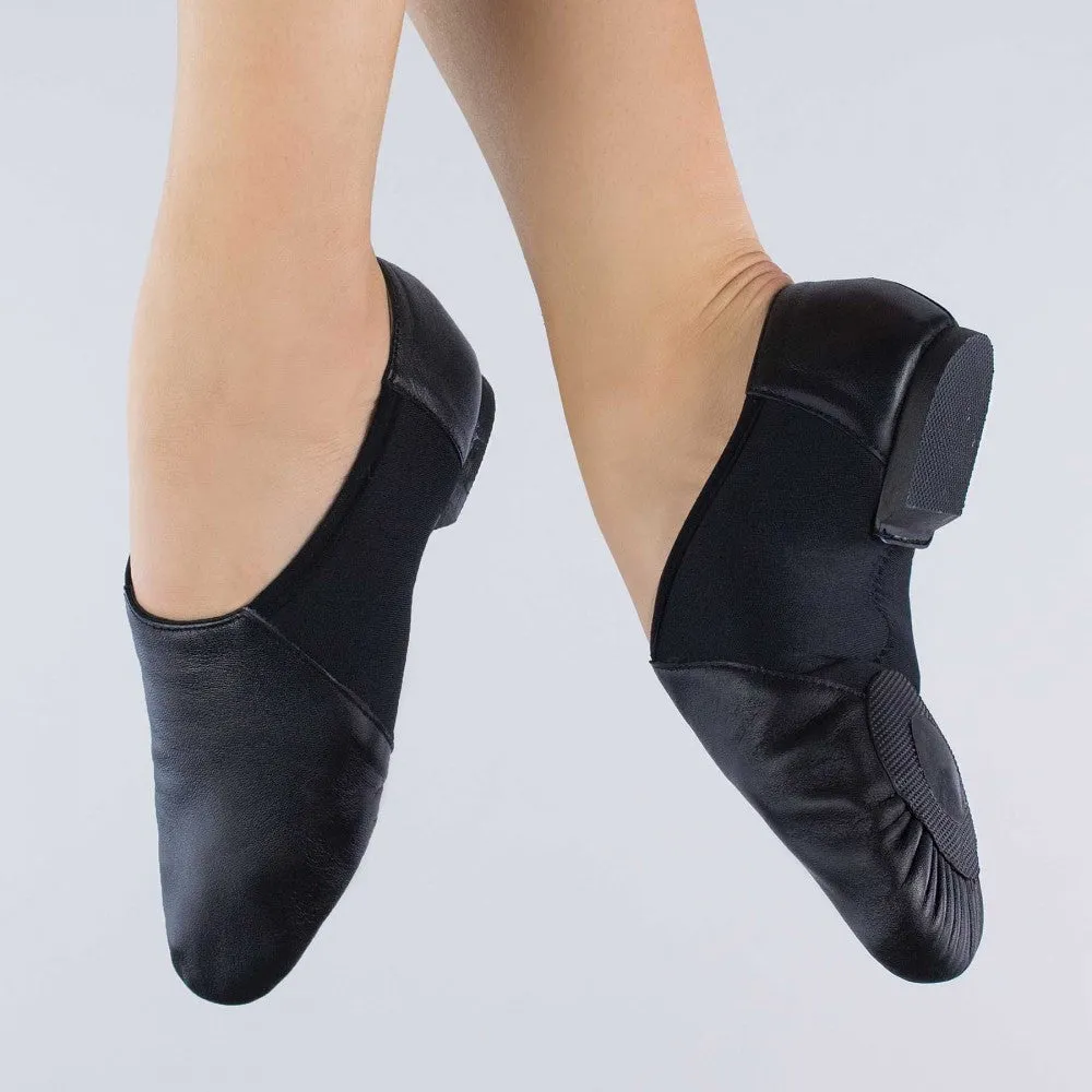 1st Position Black Split Sole Slip On Stretch Jazz Shoes