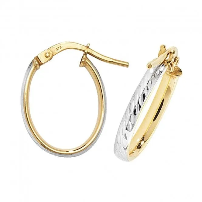 9CT Yellow & White Gold Oval DC Hoop Earrings ER1043