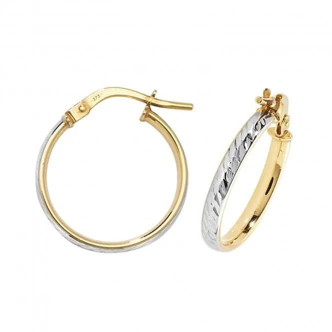 9CT Yellow & White Gold Oval DC Hoop Earrings ER1043