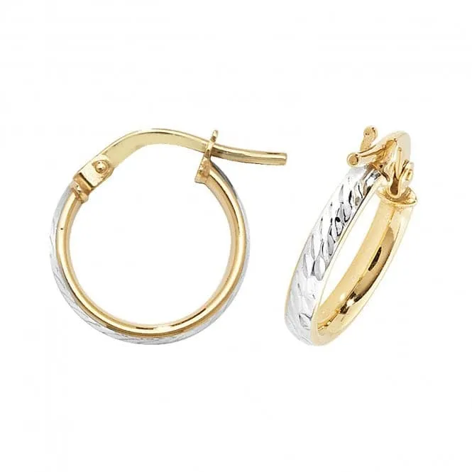 9CT Yellow & White Gold Oval DC Hoop Earrings ER1043