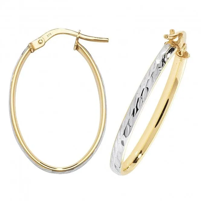 9CT Yellow & White Gold Oval DC Hoop Earrings ER1043