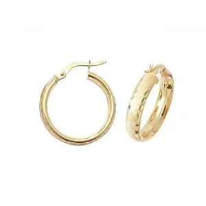 9ct Yellow Gold 15mm Diamond-Cut Hoop Earrings ER881