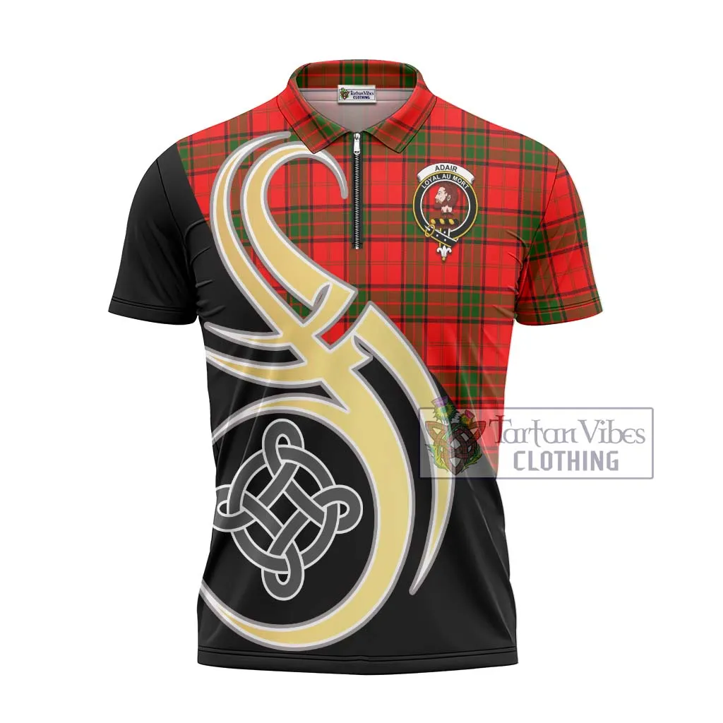 Adair Tartan Zipper Polo Shirt with Family Crest and Celtic Symbol Style