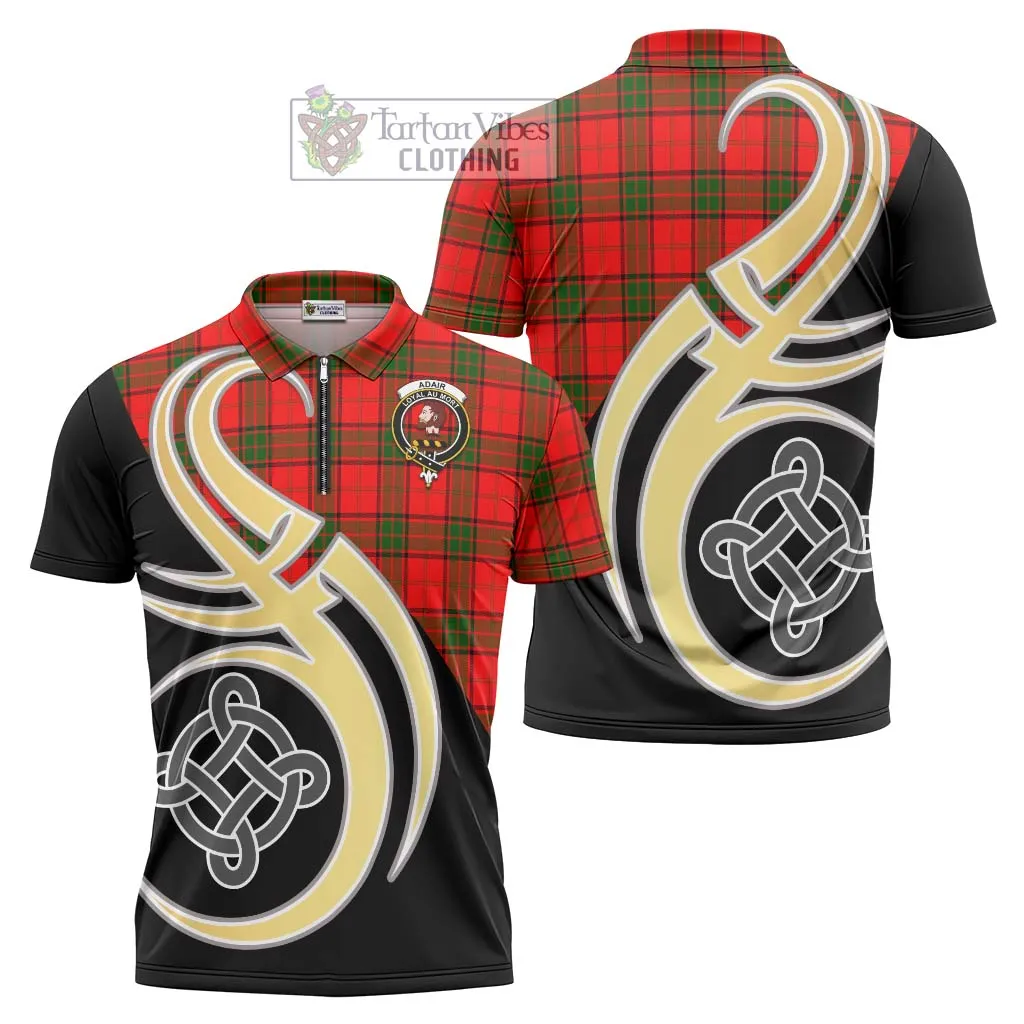 Adair Tartan Zipper Polo Shirt with Family Crest and Celtic Symbol Style