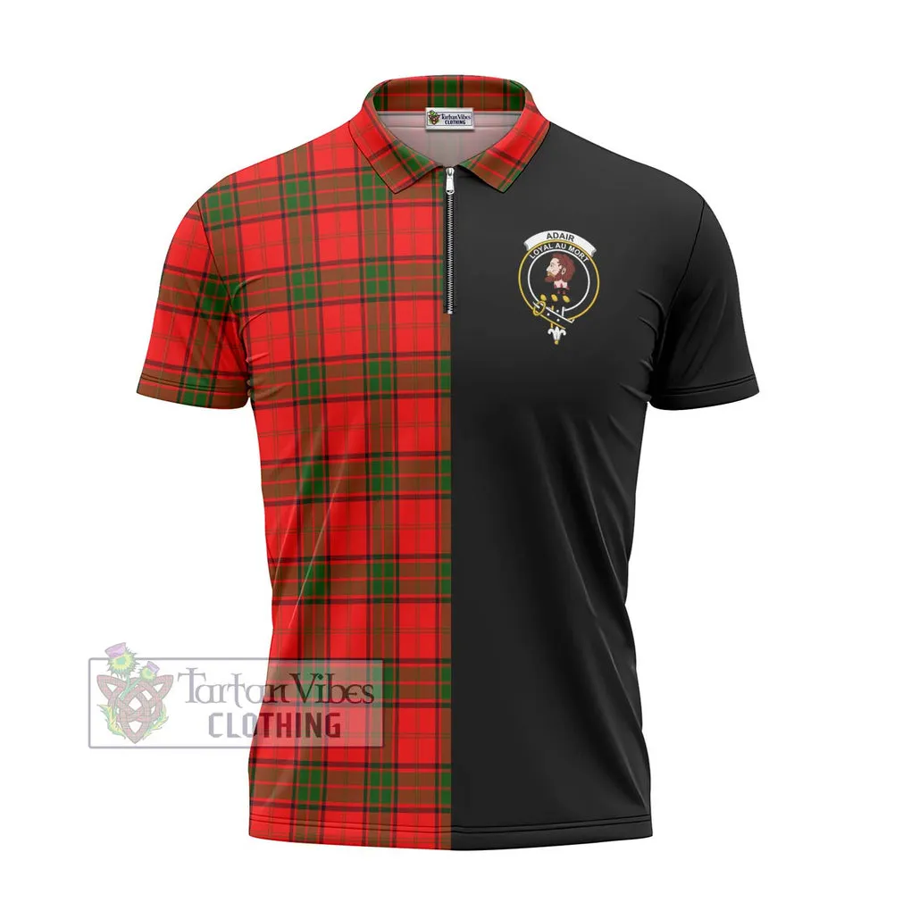 Adair Tartan Zipper Polo Shirt with Family Crest and Half Of Me Style