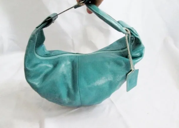 ADALGIZA LOPEZ CRESCENT Leather Banana Hobo Bag Shoulder Satchel BLUE SEAFOAM