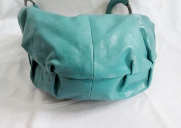 ADALGIZA LOPEZ CRESCENT Leather Banana Hobo Bag Shoulder Satchel BLUE SEAFOAM