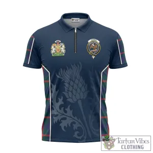 Agnew Tartan Zipper Polo Shirt with Family Crest and Scottish Thistle Vibes Sport Style