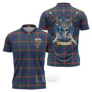 Agnew Tartan Zipper Polo Shirt with Family Crest Celtic Skull Style