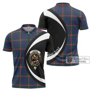 Agnew Tartan Zipper Polo Shirt with Family Crest Circle Style