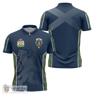 Aiton Tartan Zipper Polo Shirt with Family Crest and Lion Rampant Vibes Sport Style