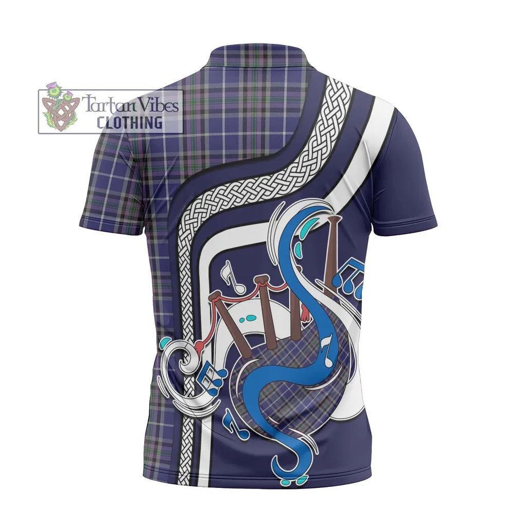 Alexander of Menstry Tartan Zipper Polo Shirt with Epic Bagpipe Style