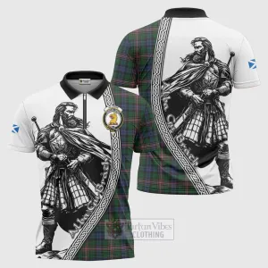 Allison Tartan Clan Crest Zipper Polo Shirt with Highlander Warrior Celtic Style