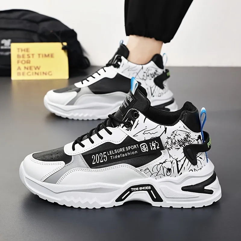 Anime High Top Men's Sneakers, Trendy Platform Shoes, Comfy Outdoor Jogging Workout Casual Activities