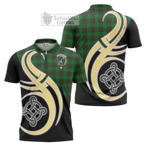 Anstruther Tartan Zipper Polo Shirt with Family Crest and Celtic Symbol Style