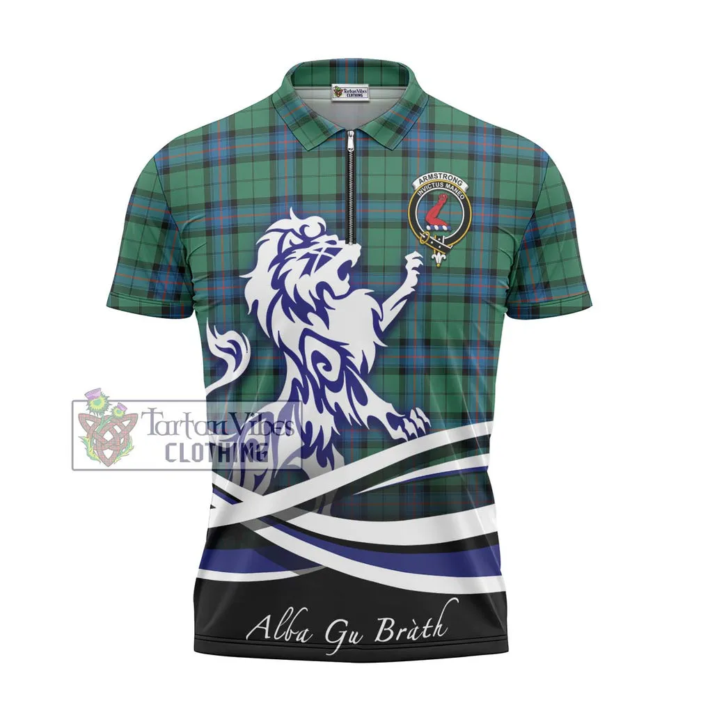 Armstrong Ancient Tartan Zipper Polo Shirt with Alba Gu Brath Regal Lion Emblem