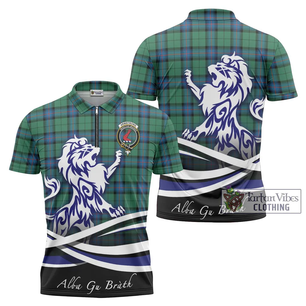 Armstrong Ancient Tartan Zipper Polo Shirt with Alba Gu Brath Regal Lion Emblem