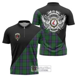 Armstrong Tartan Zipper Polo Shirt with Family Crest and Military Logo Style