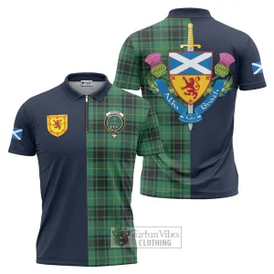 Arthur Ancient Tartan Zipper Polo Shirt Alba with Scottish Lion Royal Arm Half Style