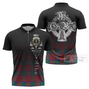 Auchinleck (Affleck) Tartan Zipper Polo Shirt Featuring Alba Gu Brath Family Crest Celtic Inspired