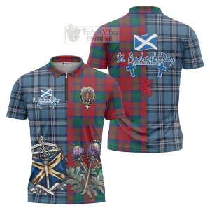 Auchinleck (Affleck) Tartan Zipper Polo Shirt Happy St. Andrew's Day Half Tartan Style