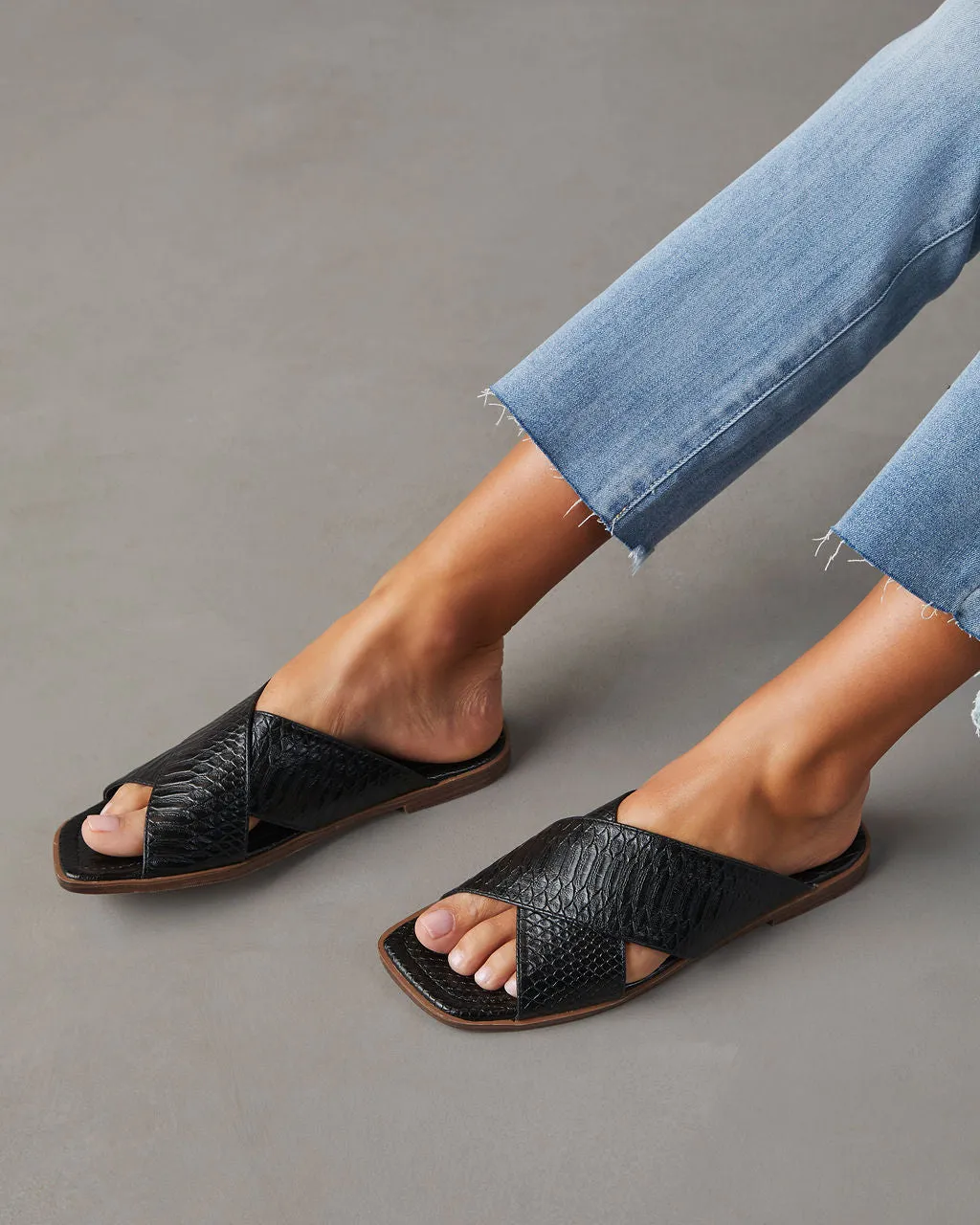 Avena Croc Embossed Slide Sandals