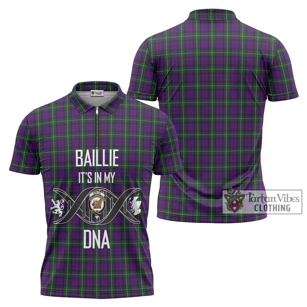 Baillie Highland Society Tartan Zipper Polo Shirt with Family Crest DNA In Me Style