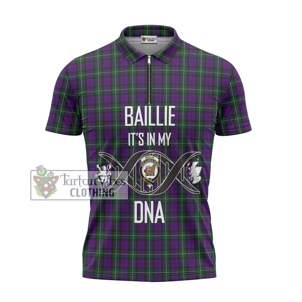 Baillie Highland Society Tartan Zipper Polo Shirt with Family Crest DNA In Me Style