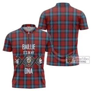 Baillie of Polkemmet Red Tartan Zipper Polo Shirt with Family Crest DNA In Me Style