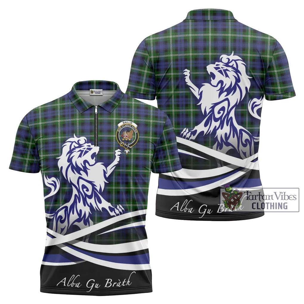 Baillie of Polkemmet Tartan Zipper Polo Shirt with Alba Gu Brath Regal Lion Emblem