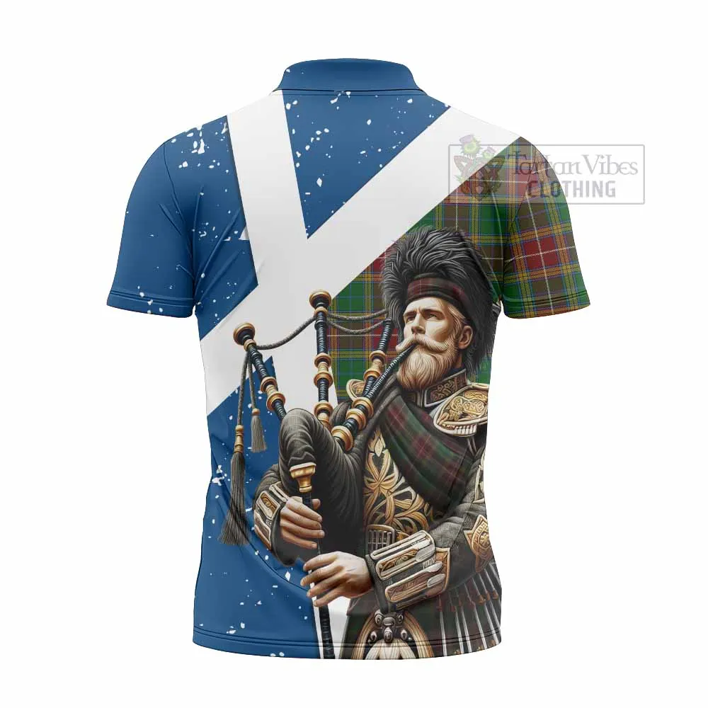 Baxter Tartan Zipper Polo Shirt with Family Crest Scottish Bagpiper Vibes