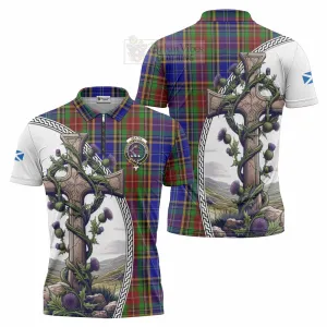 Beattie (Beatty) Tartan Zipper Polo Shirt with Family Crest and St. Andrew's Cross Accented by Thistle Vines