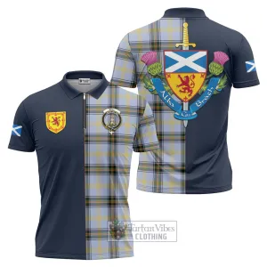 Bell Tartan Zipper Polo Shirt Alba with Scottish Lion Royal Arm Half Style