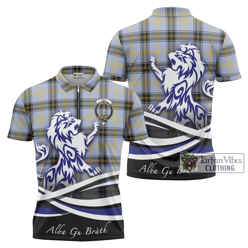 Bell Tartan Zipper Polo Shirt with Alba Gu Brath Regal Lion Emblem