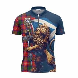 Belshes (Belsches) Tartan Family Crest Zipper Polo Shirt with Scottish Majestic Lion