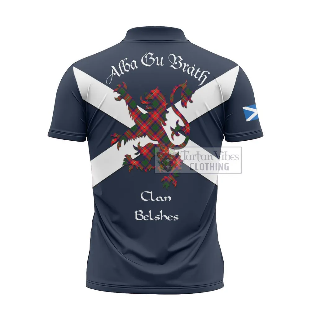 Belshes (Belsches) Tartan Lion Rampant Zipper Polo Shirt Proudly Display Your Heritage with Alba Gu Brath and Clan Name