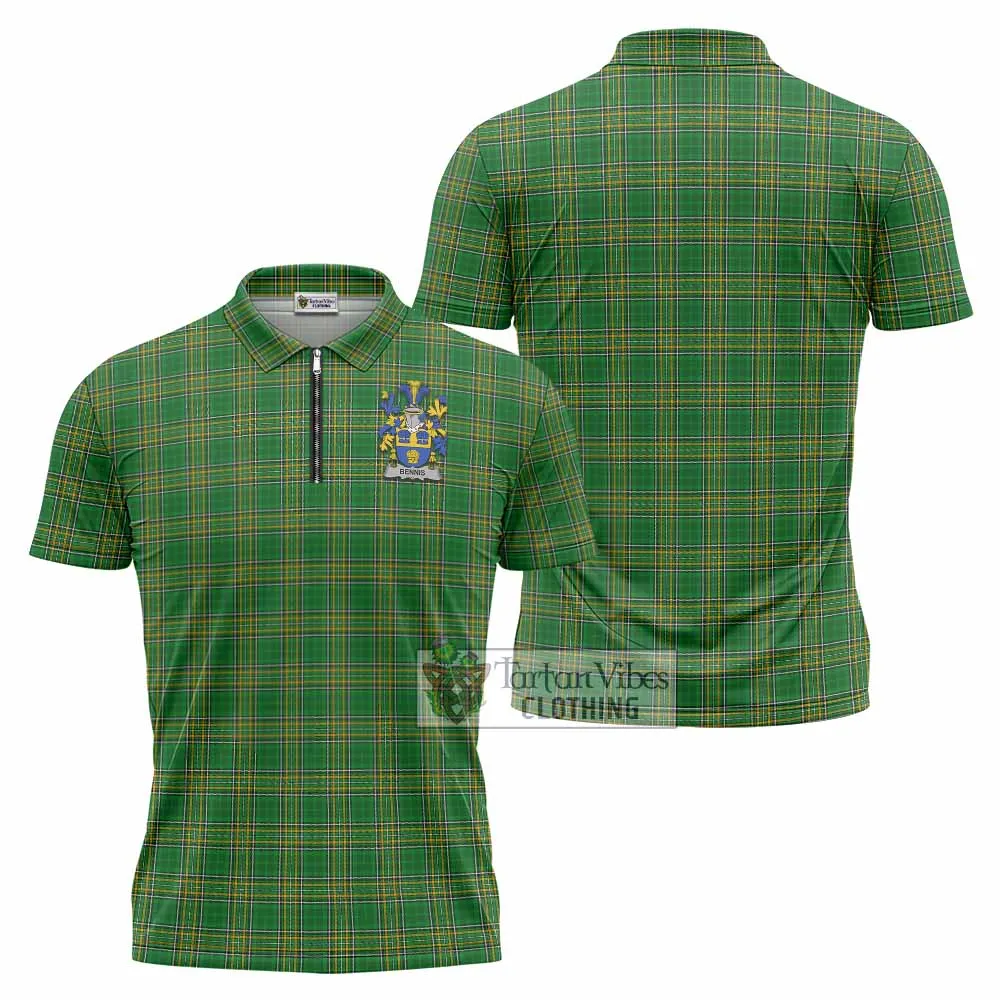 Bennis Irish Clan Tartan Zipper Polo Shirt with Coat of Arms