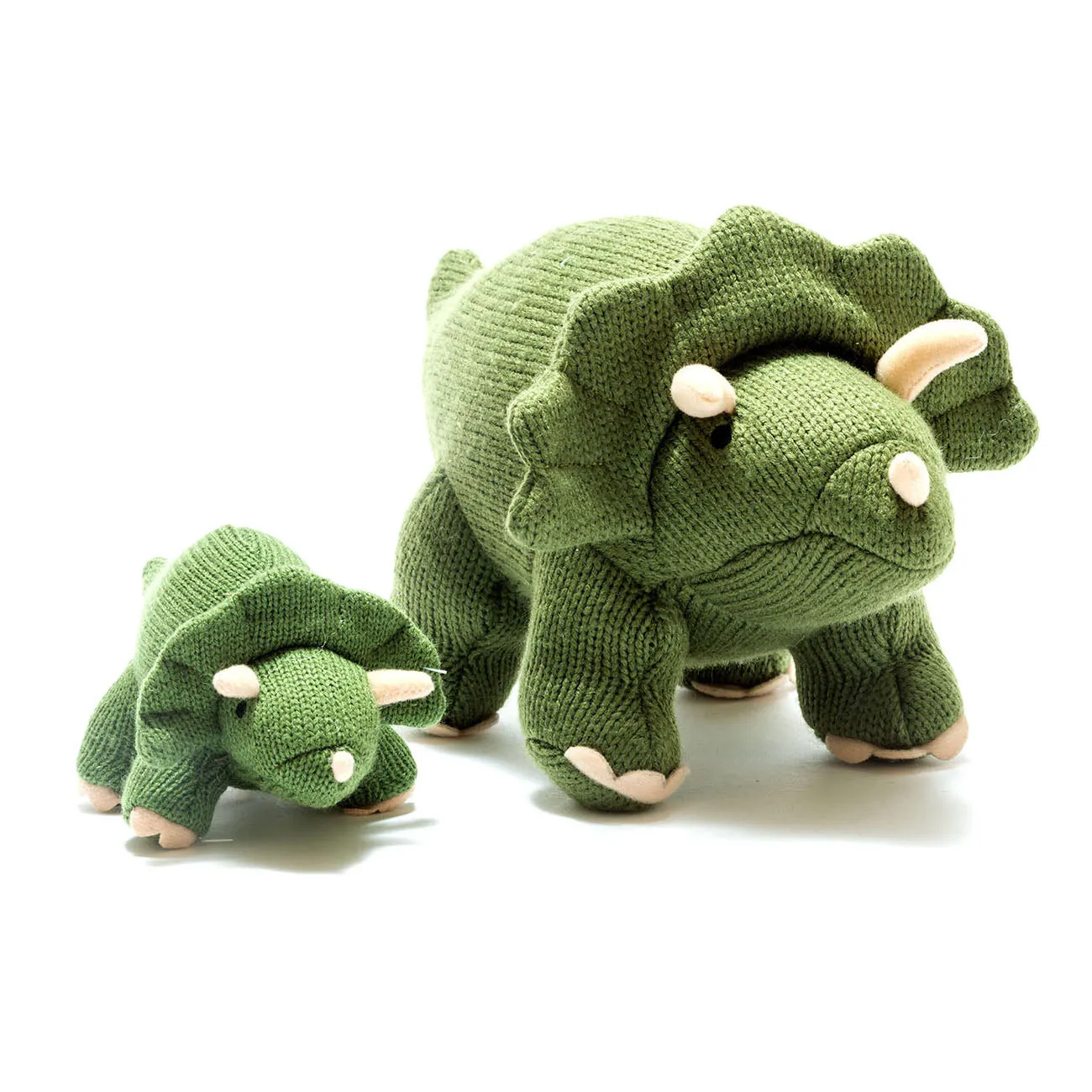 Best Years Ltd Knitted Triceratops Dinosaur Toy - Moss Green