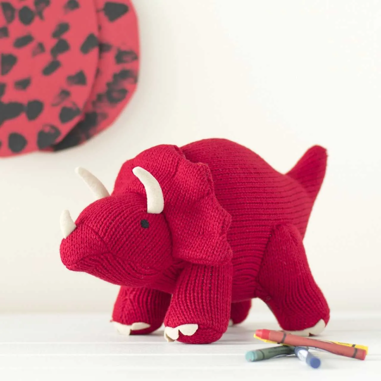 Best Years Ltd Knitted Triceratops Dinosaur Toy - Red