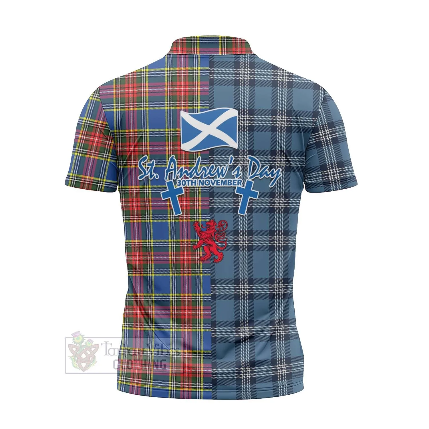 Bethune Tartan Zipper Polo Shirt Happy St. Andrew's Day Half Tartan Style