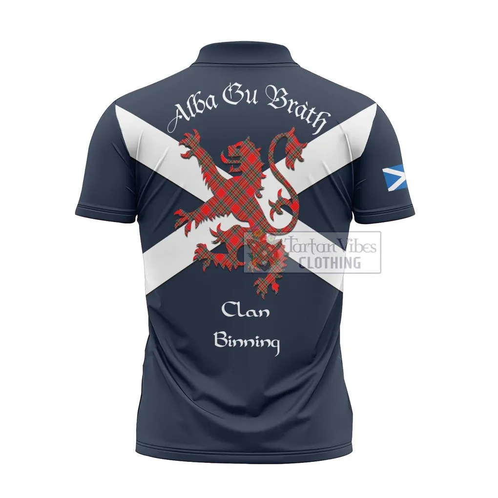 Binning Tartan Lion Rampant Zipper Polo Shirt Proudly Display Your Heritage with Alba Gu Brath and Clan Name