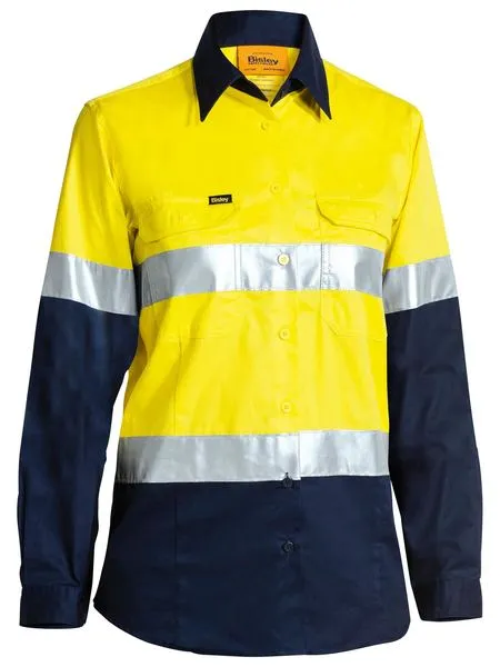 Bisley Womens 3M Taped Two Tone Hi Vis Cool Lightweight Shirt - Long Sleeve (BL6896)