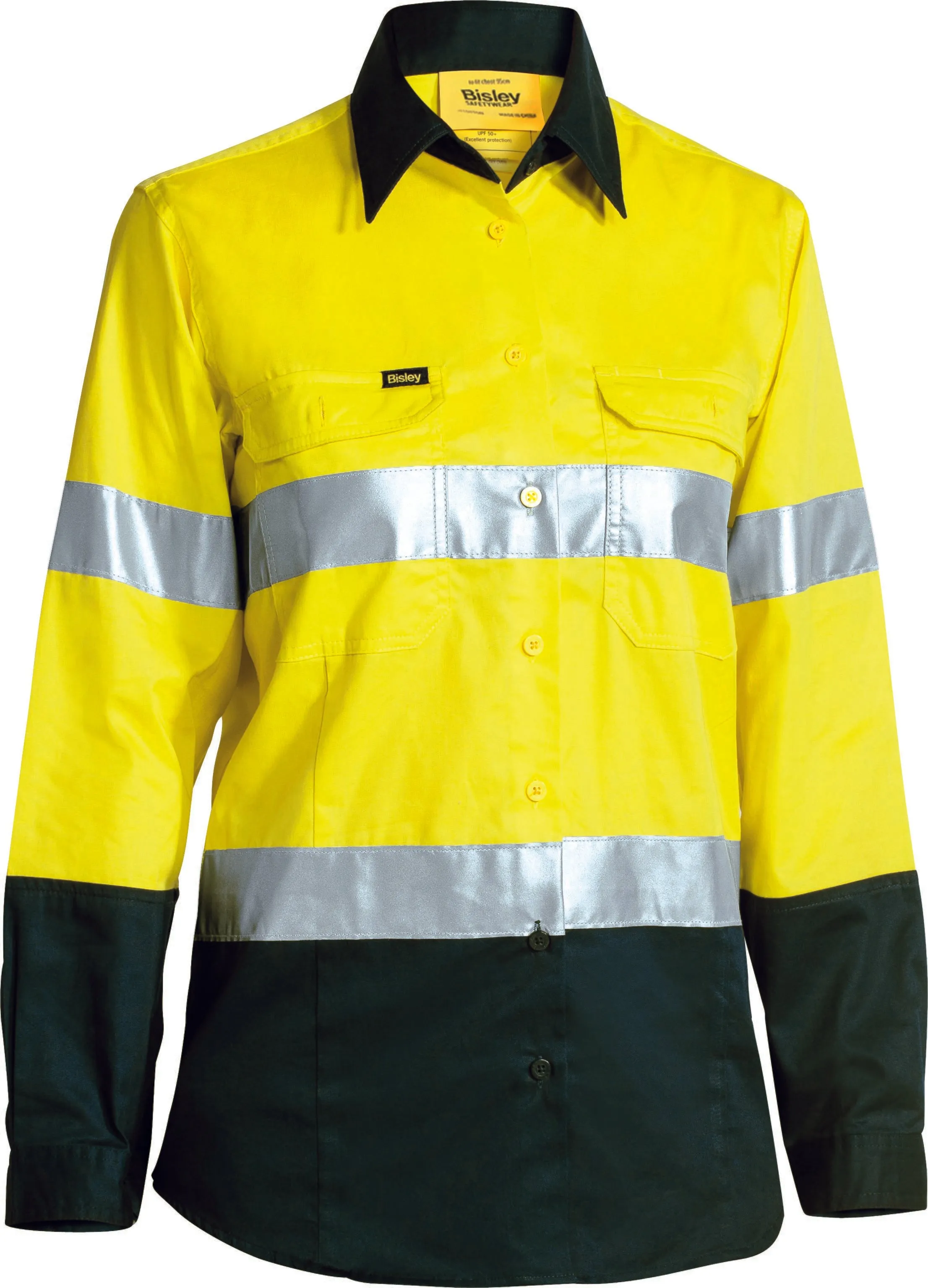 Bisley Womens 3M Taped Two Tone Hi Vis Cool Lightweight Shirt - Long Sleeve (BL6896)