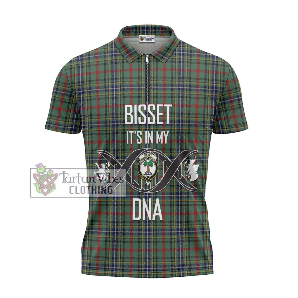 Bisset Tartan Zipper Polo Shirt with Family Crest DNA In Me Style