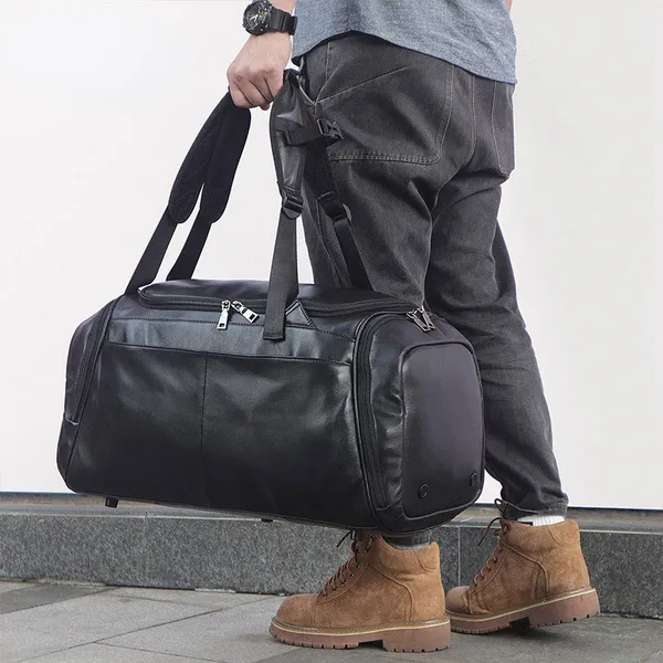 Black Causal Travel Gym Leather Duffel Bag