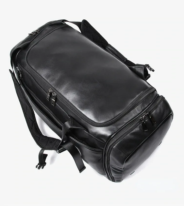 Black Causal Travel Gym Leather Duffel Bag