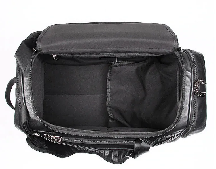 Black Causal Travel Gym Leather Duffel Bag