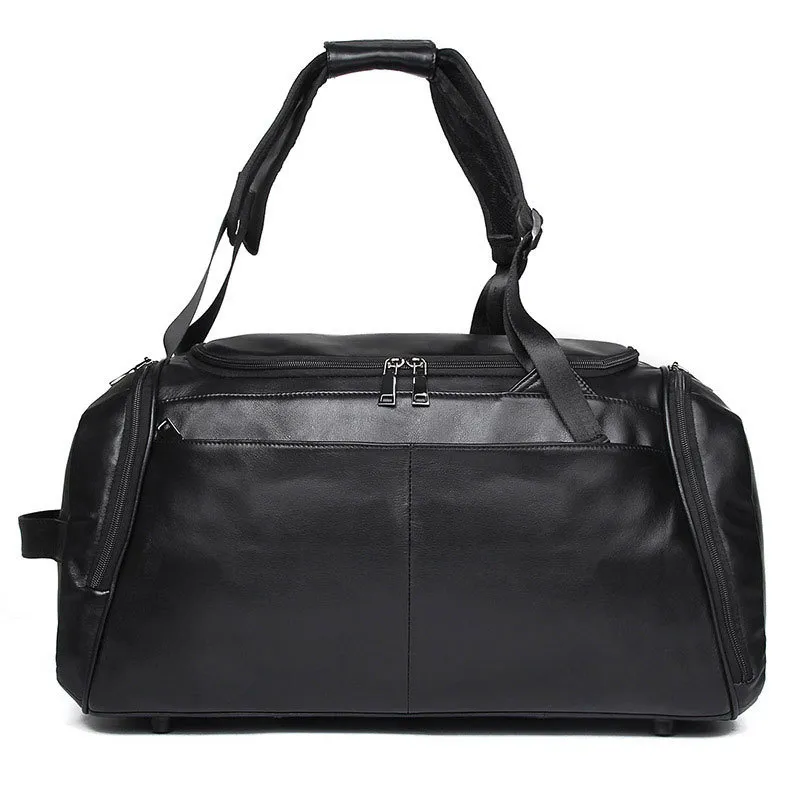 Black Causal Travel Gym Leather Duffel Bag