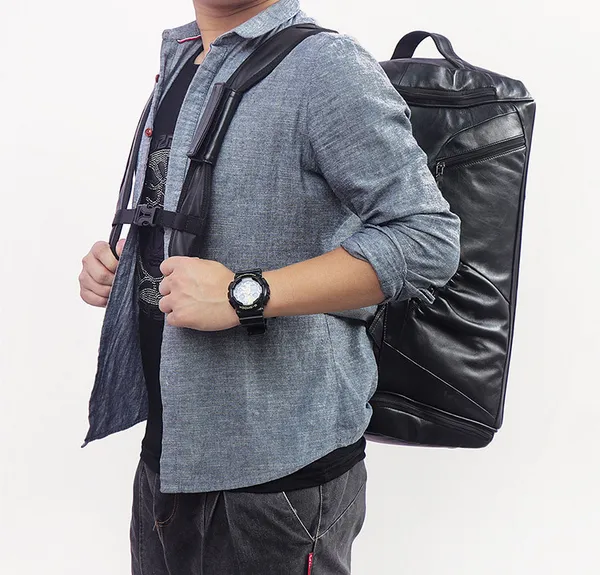 Black Causal Travel Gym Leather Duffel Bag